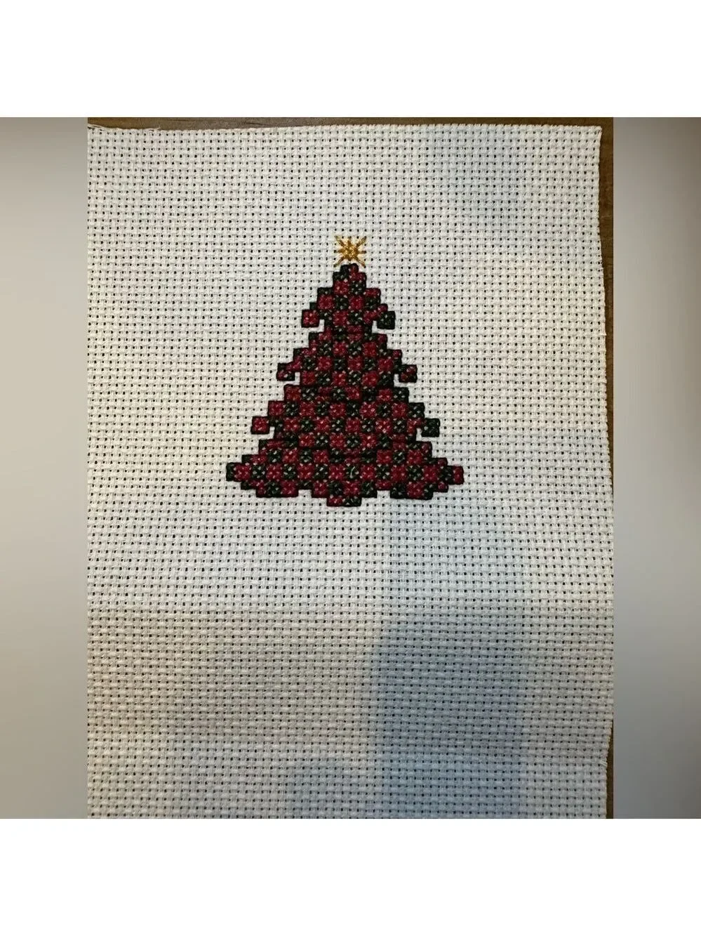 Christmas Tree Counted Cross Stitch, Hand Completed needlework on Aida cloth